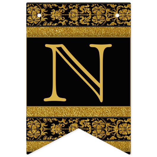 Herzlichen Glückwunsch - Schwarz und Gold Wimpelkette (Dritte Fahne)