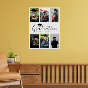 Herzlichen Glückwunsch Schwarz-weiß Abschluss 6 Fo Poster