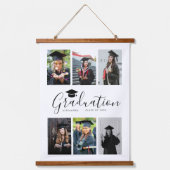 Herzlichen Glückwunsch Schwarz-weiß Abschluss 6 Fo Wandteppich Mit Holzrahmen (Vorderseite)