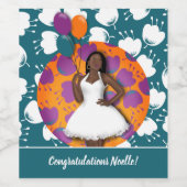 Herzlichen Glückwunsch! Schwarze Frau, Balloons un Weinetikett (Einzelnes Label)