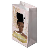 Herzlichen Glückwunsch! Schwarze Frau Rosa & Gold, Kleine Geschenktüte (Vorderseite Schrägansicht)