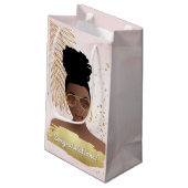 Herzlichen Glückwunsch! Schwarze Frau Rosa & Gold, Kleine Geschenktüte (Rückseite Schrägansicht)
