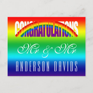 Herzlichen Glückwunsch Schwules Paar Helle Regenbo Postkarte