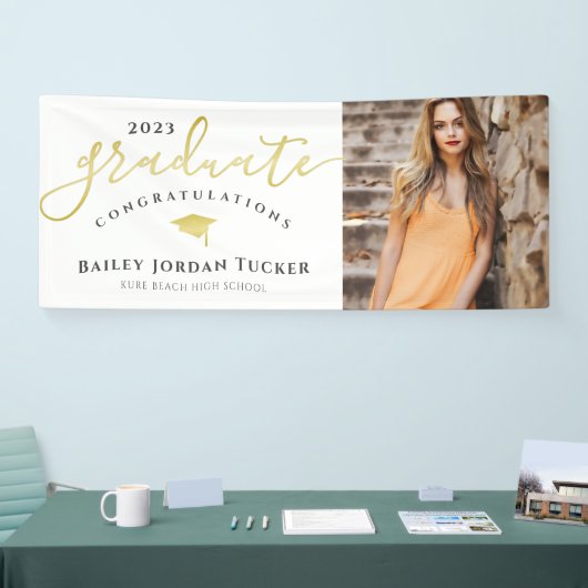 Herzlichen Glückwunsch Script Black Gold Foto Absc Banner (Messe)