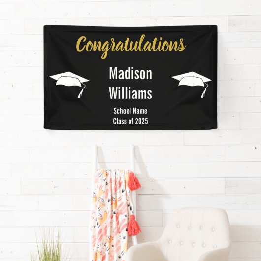 Herzlichen Glückwunsch Script Gold Schwarz-weißer Banner (Insitu)