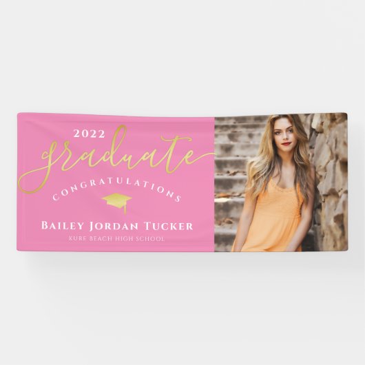 Herzlichen Glückwunsch Script Pink Gold Foto Absch Banner (Horizontal)