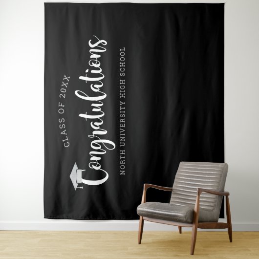 Herzlichen Glückwunsch Silver Black Graduation Par Wandteppich (Beispiel)