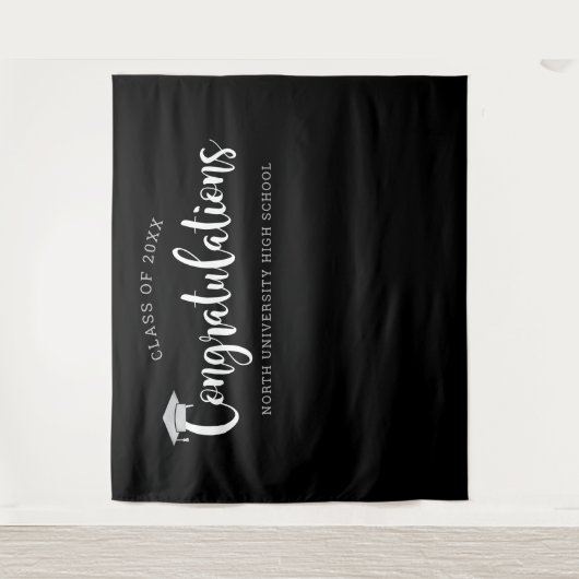 Herzlichen Glückwunsch Silver Black Graduation Par Wandteppich (Vorderseite)