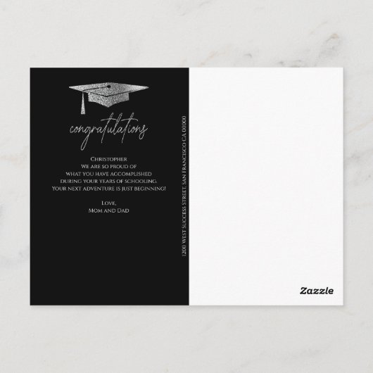 Herzlichen Glückwunsch Silver Grad Cap Abschluss Postkarte (Rückseite)