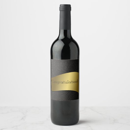 Herzlichen Glückwunsch! Sleek Gold Band auf schwar Weinetikett (Vorderseite)
