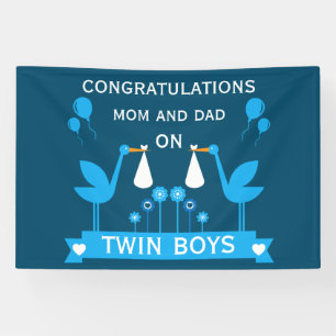 Herzlichen Glückwunsch Stalk Delivery Twin Boy Banner