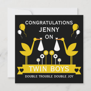 Herzlichen Glückwunsch Stalk Delivery Twin Boy Karte