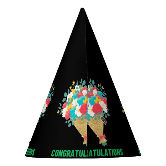 Herzlichen Glückwunsch Text Blume Image Handschuhe Partyhütchen (Rückseite)