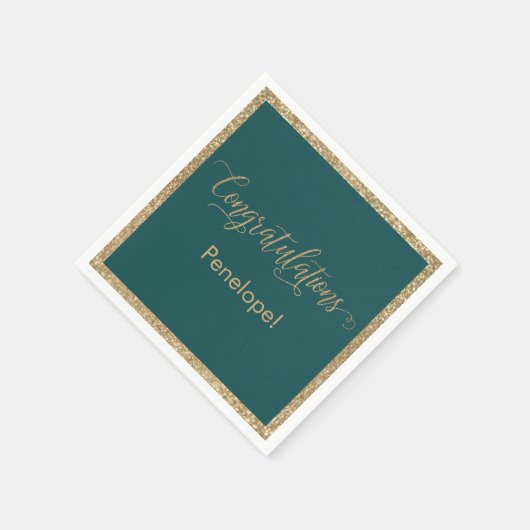 Herzlichen Glückwunsch Typografy Gold Glitzer Aqua Serviette (Ecke)