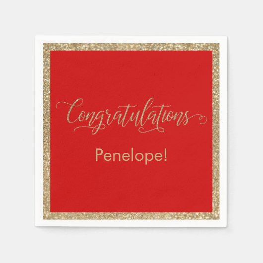 Herzlichen Glückwunsch Typografy Gold Glitzer auf Serviette (Vorderseite)