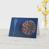 Herzlichen Glückwunsch und Feuerwerk - Kunstkarte Karte (Gelbe Blume)