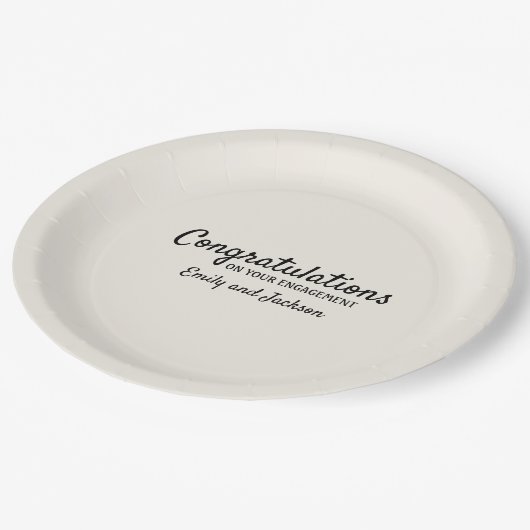 Herzlichen Glückwunsch Verlobung Script Name Cream Pappteller (Schrägansicht)