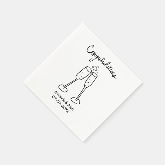 Herzlichen Glückwunsch Wedding Champagne Sketch CU Serviette (Ecke)