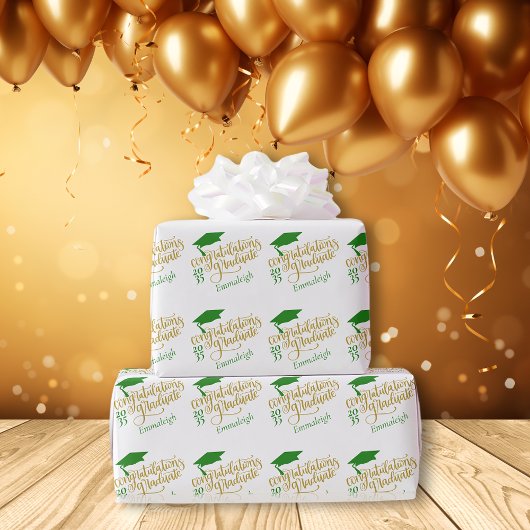 Herzlichen Glückwunsch zu der Monogram Green Gold  Geschenkpapier