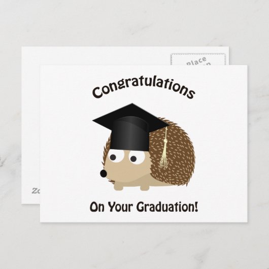 Herzlichen Glückwunsch zu Ihrem Abschluss Igel Ankündigungspostkarte (Vorne/Hinten)