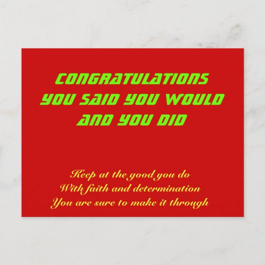 Herzlichen Glückwunsch zu Ihrem Erfolg Postkarte (Vorderseite)