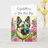 Herzlichen Glückwunsch zu Ihrem neuen Hund German  Karte (Gelbe Blume)