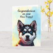 Herzlichen Glückwunsch zu Ihrer neuen Welpe | Husk Karte (Gelbe Blume)