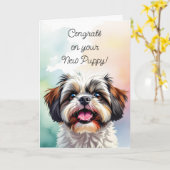 Herzlichen Glückwunsch zu Ihrer neuen Welpe | Shih Karte (Gelbe Blume)