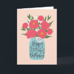 Herzlichen Glückwunsch zum 100. Geburtstag Sister  Karte<br><div class="desc">Ein Maurerkirsch gefüllt mit einem herrlichen Haufen von Bannern und weißen Blume mit den handgeschriebenen Worten 'Für meine Schwester' auf dem Etikett und 'Happy 100 th Birthday' auf dem Maurerglas. Die perfekte Geburtstagskarte zum Geburtstag deiner Schwester! © Ness Nordberg</div>