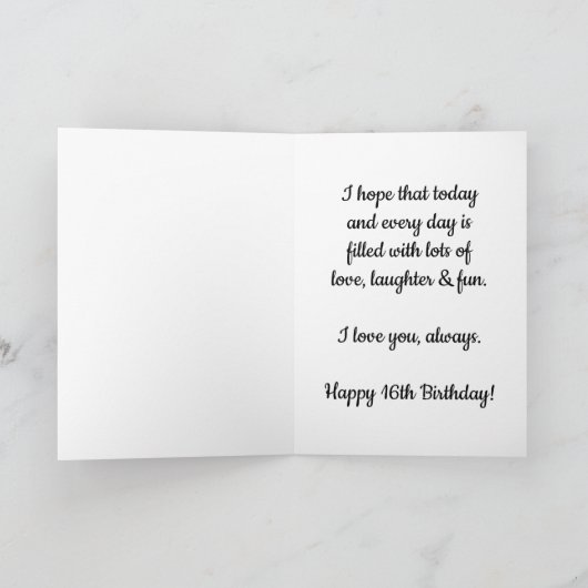 Herzlichen Glückwunsch zum 16. Geburtstag Karte (Innenseite)