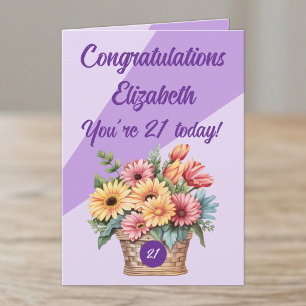 Herzlichen Glückwunsch zum 21. Geburtstag, florale Karte