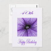 Herzlichen Glückwunsch zum 40. Geburtstag lila Blo Postkarte (Vorne/Hinten)