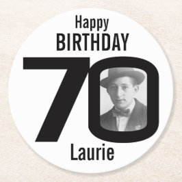 Herzlichen Glückwunsch zum 70. Geburtstag und Foto Runder Pappuntersetzer