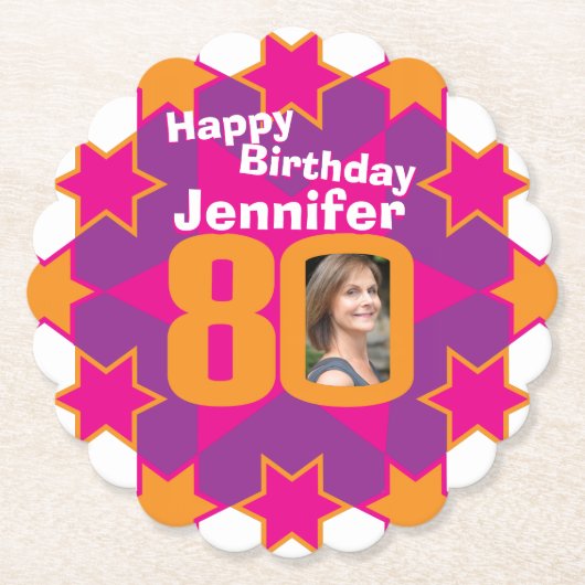 Herzlichen Glückwunsch zum 80. Geburtstag und Foto Untersetzer (Vorderseite)