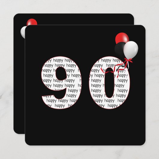 Herzlichen Glückwunsch zum 90. Geburtstag auf schw Einladung (Vorne/Hinten)