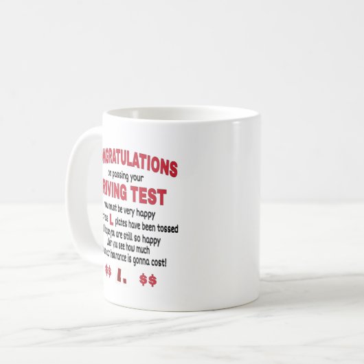 Herzlichen Glückwunsch zum Bestehen Ihres Fahrtest Kaffeetasse (Vorderseite Links)