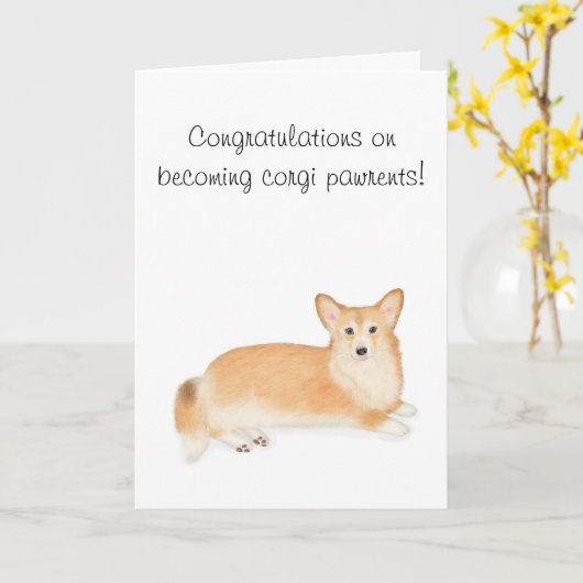 Herzlichen Glückwunsch zum Besuch der Corgi-Eltern Karte (Gelbe Blume)