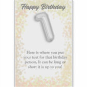 Herzlichen Glückwunsch zum Geburtstag, 1 Jahre alt Aufkleber (Vorderseite)