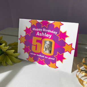 Herzlichen Glückwunsch zum Geburtstag 50 rosa Ster Karte