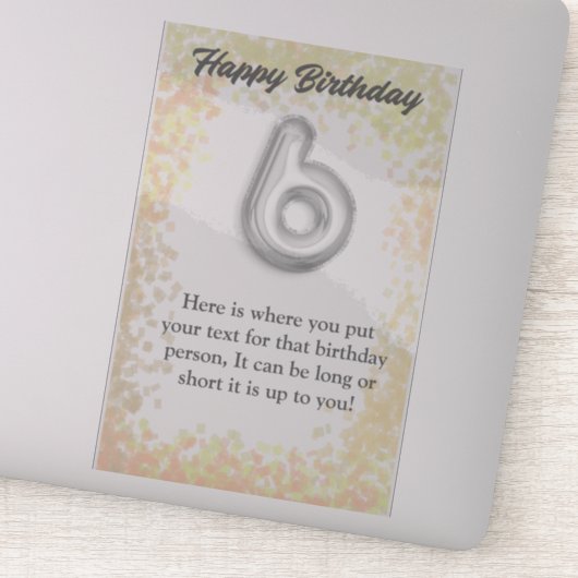 Herzlichen Glückwunsch zum Geburtstag 6 Jahre alte Aufkleber (Detail)