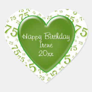 Herzlichen Glückwunsch zum Geburtstag: 75. Green/ Herz-Aufkleber