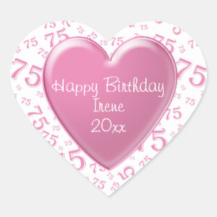 Herzlichen Glückwunsch zum Geburtstag: 75. rosa/w Herz-Aufkleber