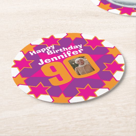 Herzlichen Glückwunsch zum Geburtstag, 90 Unterset Runder Pappuntersetzer (Angewinkelt)