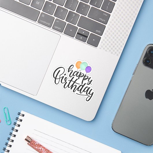 Herzlichen Glückwunsch zum Geburtstag Aufkleber (Laptop mit iPhone)