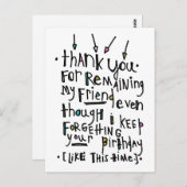 Herzlichen Glückwunsch zum Geburtstag (Belated) Postkarte (Vorne/Hinten)