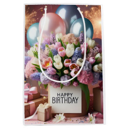 Herzlichen Glückwunsch zum Geburtstag, Blume und G Mittlere Geschenktüte