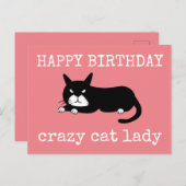 Herzlichen Glückwunsch zum Geburtstag Crazy Cat La Postkarte (Vorne/Hinten)