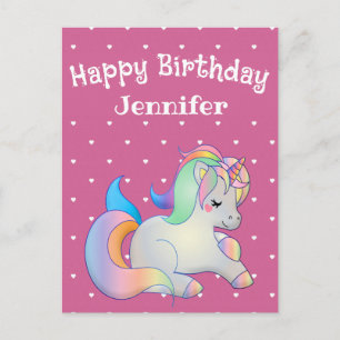 Herzlichen Glückwunsch zum Geburtstag, Einhorn und Postkarte