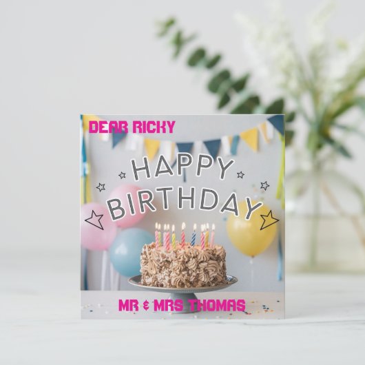 Herzlichen Glückwunsch zum Geburtstag! 🎉 🎂 Einladung (Stehend Vorderseite)