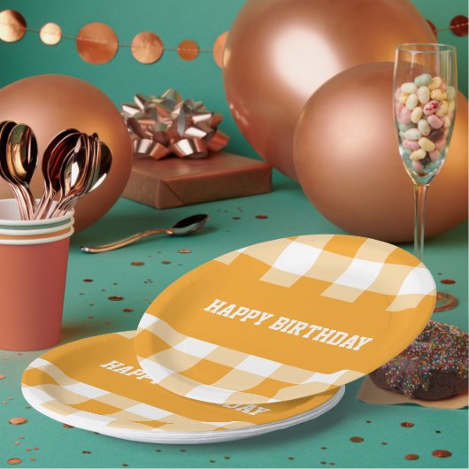 Herzlichen Glückwunsch zum Geburtstag Gingham Pappteller (Multi)